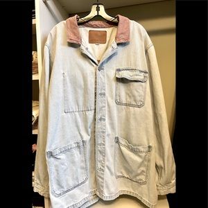 American Eagle Outfitters Light Blue Jean Jacket with Pink Collar